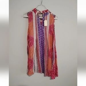 JODIFL Pink and Orange Sleeveless Halter Sundress, Size Small, New With Tag